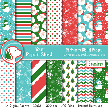 Christmas Santa Snowman Snowflake Digital Scrapbok Papers and Backgrounds