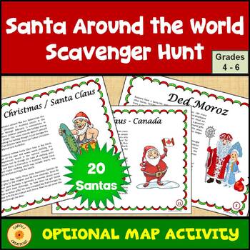 Preview of Christmas Santas Around the World Scavenger Hunt with Optional Map Activity