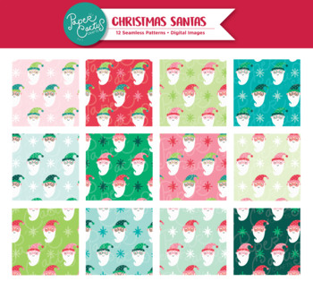 Christmas Santas Digital Paper Pack Illustrated Holiday Patterns