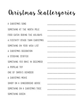 Christmas Scattergories by Ms KD | TPT