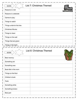 christmas scattergories list printable