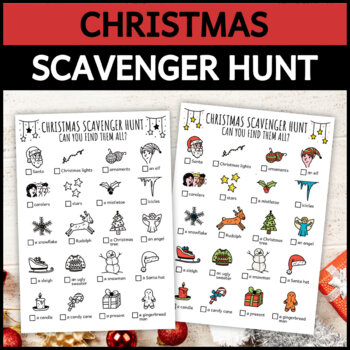 Christmas Scavenger Hunt Game For Kids, Winter Holiday Xmas Treasure Hunt