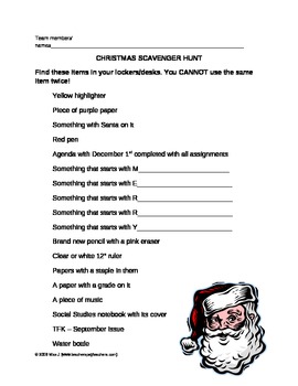 Preview of Christmas Scavenger Hunt, fun activity, game