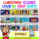 Christmas Scenes Color by Code Sight Words Editable