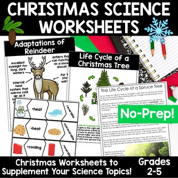 Preview of Christmas Science Worksheets No Prep Plants Animals Matter Winter Science