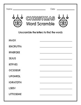 Christmas Season Word Scramble Activity Worksheet by 99 Worksheets