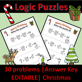 Preview of Christmas Seasonal Logic Puzzles | Number Sense | Algebra 1