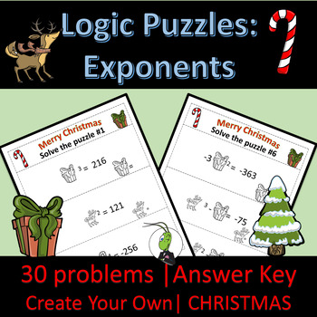 Preview of Christmas Seasonal Properties of Exponents | Logic Puzzles | Algebra 1