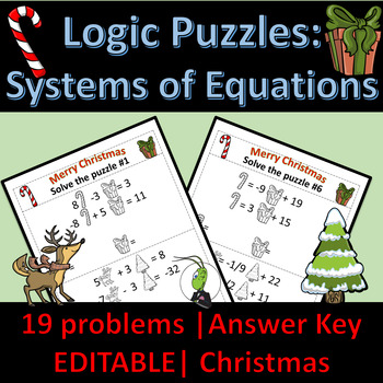 Preview of Christmas Seasonal Systems of Equations | Number Sense Logic Puzzles | Algebra 1
