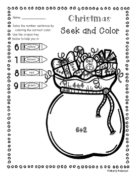 Christmas Seek and Color - Basic Facts Addition by Beached Bum Teacher