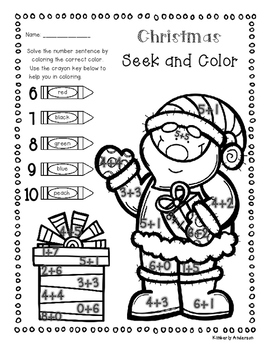 Christmas Seek and Color - Basic Facts Addition by Beached Bum Teacher