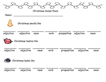 Christmas Sense Poem by Acres of Activities | Teachers Pay Teachers