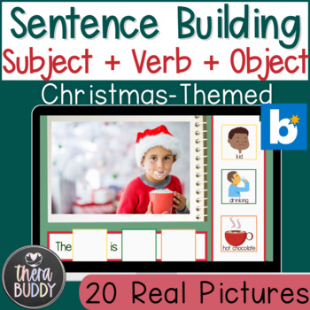 Preview of Christmas Sentence Building Subject + Verb + Object BOOM Cards No Print