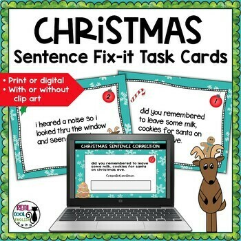 Preview of Christmas Correct the Sentence Task Cards - Fix the Sentence Editing