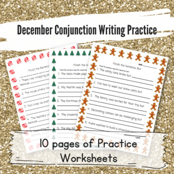 Preview of Christmas Sentence Writing Practice: Conjunctions Because, But and So