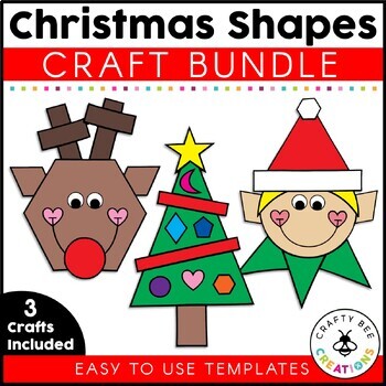 Preview of Shape Crafts Bundle | Christmas | 2D Shape Activities | Reindeer | Elf | Tree