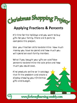 Preview of Christmas Shopping Project: Fractions and Percents