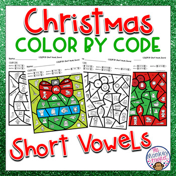 Preview of Christmas Short Vowel Sounds Color By Code