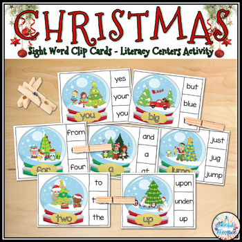 Preview of Christmas Sight Word Clip Cards Fine Motor December Literacy Centers Activity