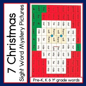 Preview of Christmas Color by Sight Word Mystery Picture Worksheets