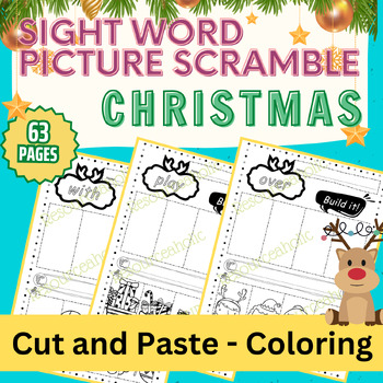 Preview of Christmas Sight Word Picture Scramble, Sight Word Practice, Cut And Paste