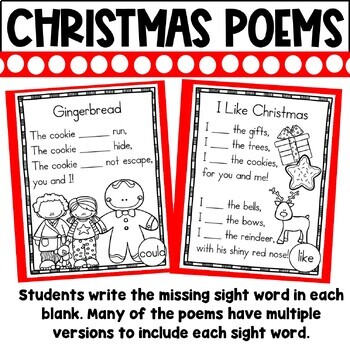 Christmas Sight Word Poems FILL IN THE MISSING SIGHT WORD VERSION