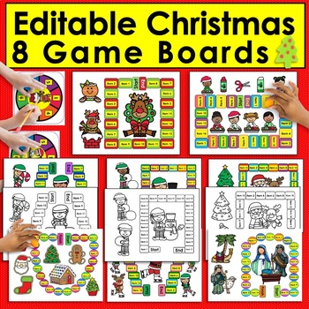 Preview of Christmas Sight Words Game Boards - EDITABLE Set 1 For Words, Letters, or Math