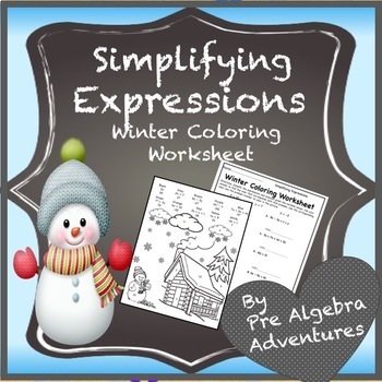 Preview of Simplifying Algebraic Expressions - Christmas Math Coloring Activity - No Prep