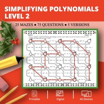 Preview of Christmas: Simplifying Polynomials Level 2 Maze Activity
