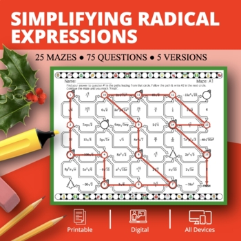 Preview of Christmas: Simplifying Radical Expressions Maze Activity