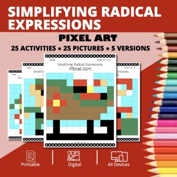 Preview of Christmas: Simplifying Radical Expressions Pixel Art Activity