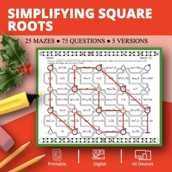 Preview of Christmas: Simplifying Square Root Expressions Maze Activity