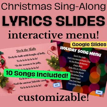 Preview of Christmas Sing-Along Lyrics Slides with Interactive Menu (Customizable)