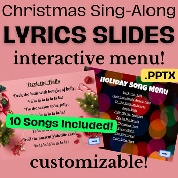 Preview of Christmas Sing-Along Lyrics Slides with Interactive Menu (Editable)