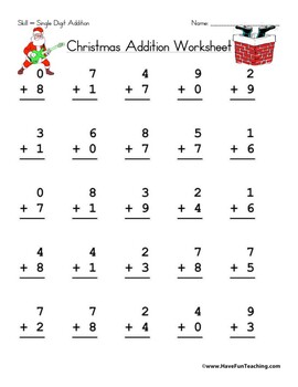 Christmas Single Digit Addition Worksheet by Have Fun Teaching | TPT