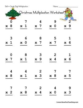 christmas single digit multiplication worksheet by have fun teaching