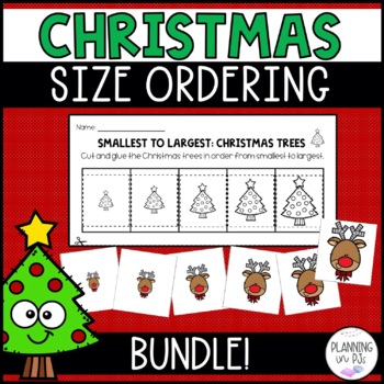 Preview of Christmas Size Ordering Activities | Order by Size Math Centers | Cut and Glue