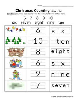christmas counting numbers 6 10 worksheet by have fun teaching tpt