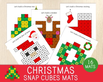 Preview of Christmas Snap Cubes Mats, Connecting Cubes Task Cards, Fine Motor Skills Game