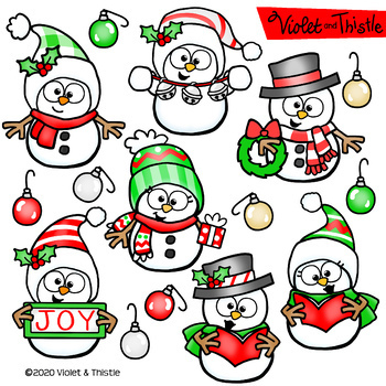 Christmas Snowman Clipart Bundle Cute Christmas Snowmen Clip Art Page ...