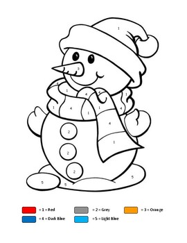 Christmas Snowman Color by Numbers Easy Art Coloring Page by Happy Kids