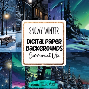 Preview of Christmas Snowy Scene digital paper color and Doodle Black and White Winter