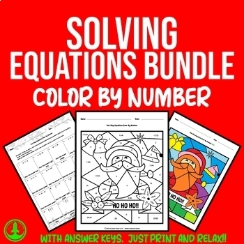 Preview of Christmas Math Color by Number: Solving Equations Bundle 6th 7th 8th Grades