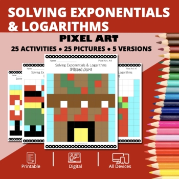 Preview of Christmas: Solving Exponential & Logarithmic Equations Pixel Art Activity