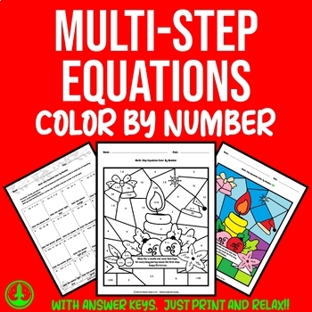 Preview of Christmas Math Color by Number: Solving Multi Step Equations Christmas Activity