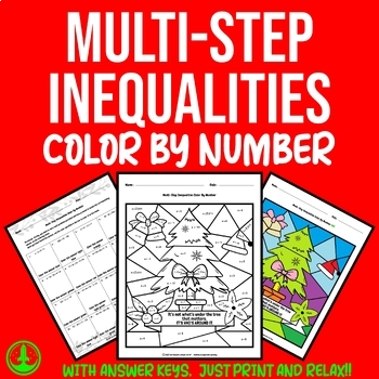 Preview of Christmas Math Color by Number: Solving Multi-step Inequalities 6th 7th 8th