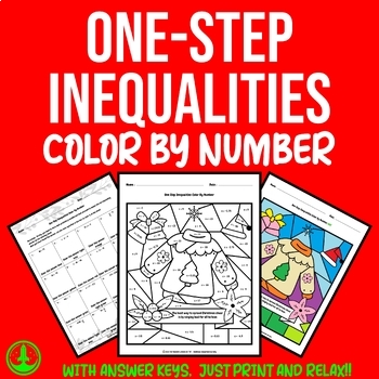 Preview of Christmas Math Color by Number: Solving One-step Inequalities 6th 7th 8th Grades