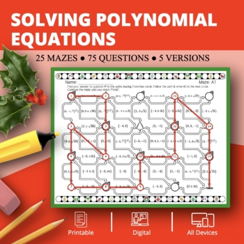 Preview of Christmas: Solving Polynomial Equations Maze Activity