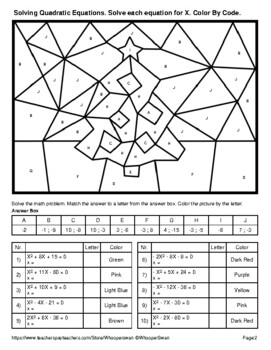 Christmas: Solving Quadratic Equations - Coloring Worksheets | Color by ...