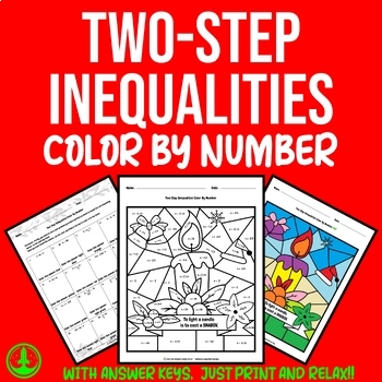 Preview of Christmas Math Color by Number: Solving Two-step Inequalities 6th 7th 8th Grades